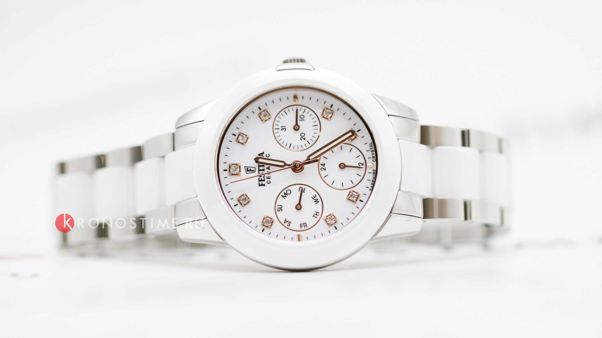 Festina Festina Ceramic F20497/1,  испания женские часы на браслете сталь + керамические вставки боковой вид